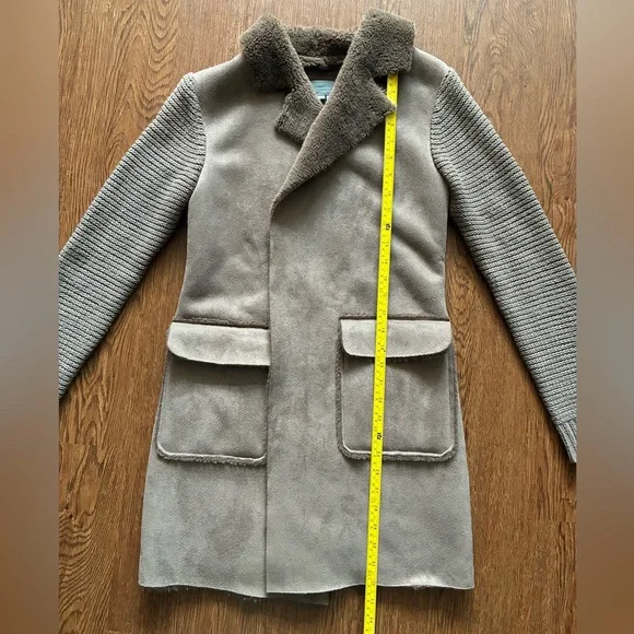 Anthropologie Brown Piper Open Front Faux Fur Trim Ribbed Sweater Coat - Size XS - Picture 10 of 11